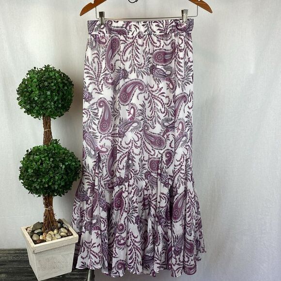 Ann Taylor Paisley Print White & Pink A Line Maxi Full Length Skirt S - Picture 2 of 7